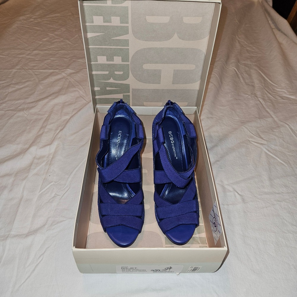BCBGeneration BG-Jet‎ Blue Fusion Snakeskin Elastic Strappy Stiletto Heels 8M